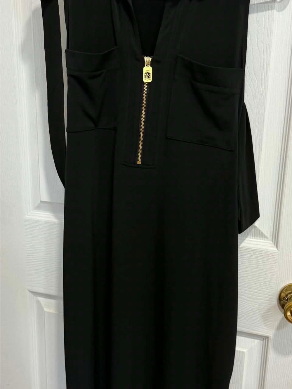 Michael Kors Black Midi Dress with Gold Zip